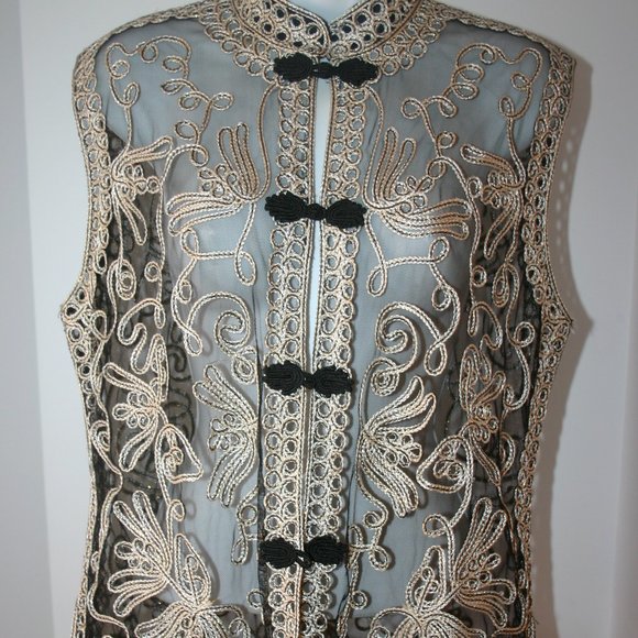 Jin Xiu Black and Gold Soutache Ribbon Embroidered Lace Vest R-498 - Picture 5 of 10